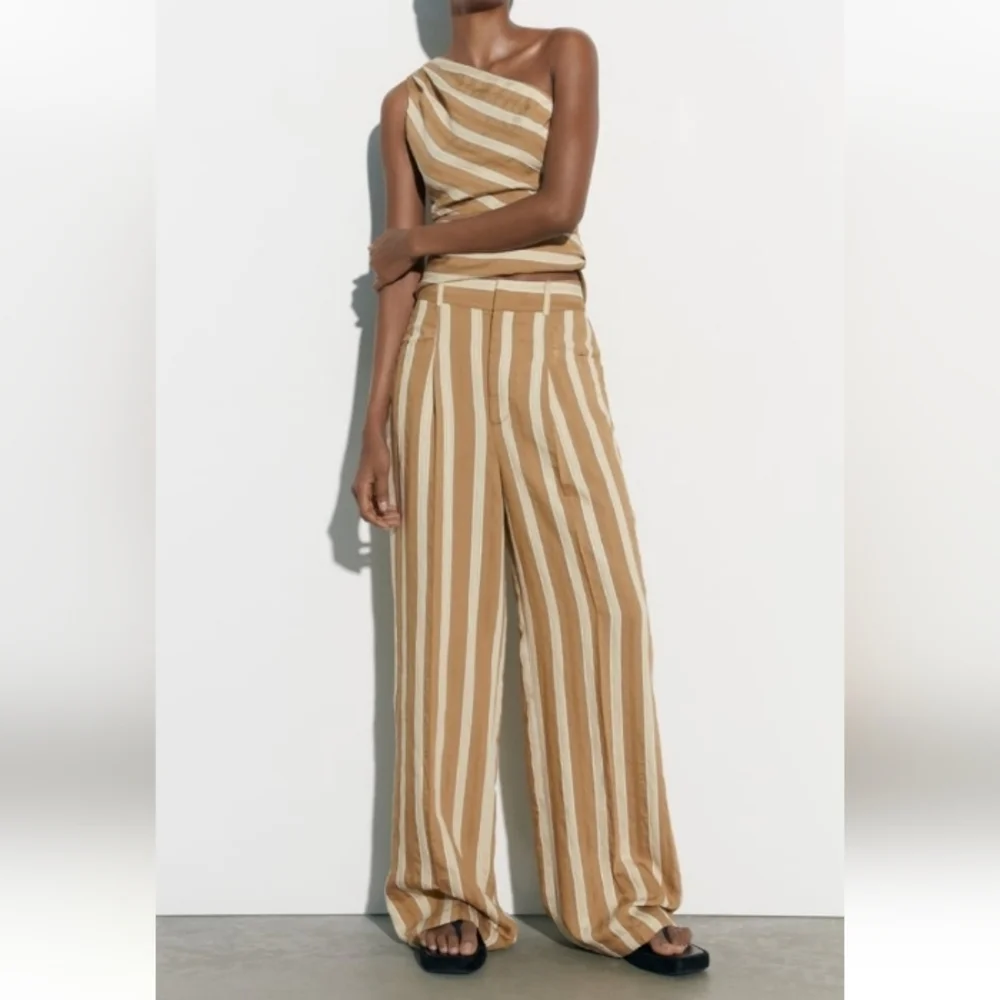 ZARA High Waisted Jacquard Pants